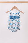 Blue Crab Embroidered Checkered Bubble