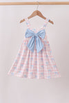 Pink Gingham Bow Print Dress