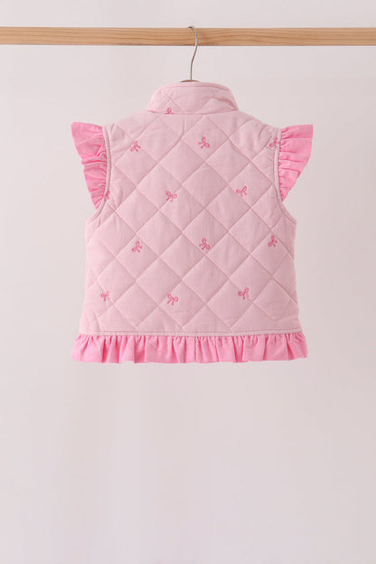 Pink corduroy bow embroidery ruffle vest