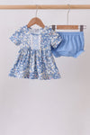 Blue Floral Print Bloomer Set