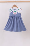Navy Apple Embroidered Gingham Dress
