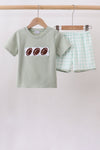 Green football french knot gingham shorts set