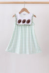 Green football french knot gingham ruffle dress