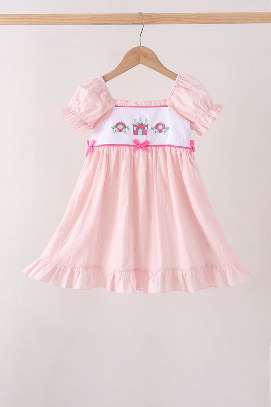 Pink Castle Embroidery Jacquard Ruffle Dress