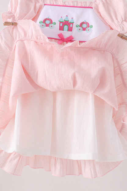 Pink Castle Embroidery Jacquard Ruffle Dress