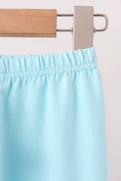 Blue floral smocked ruffle pants set