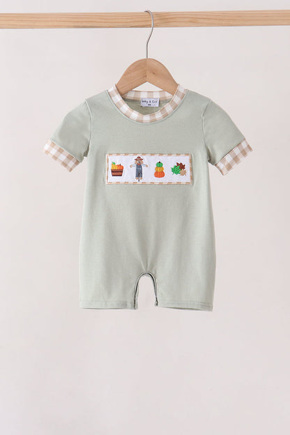 Green Scarecrow Embroidery Romper