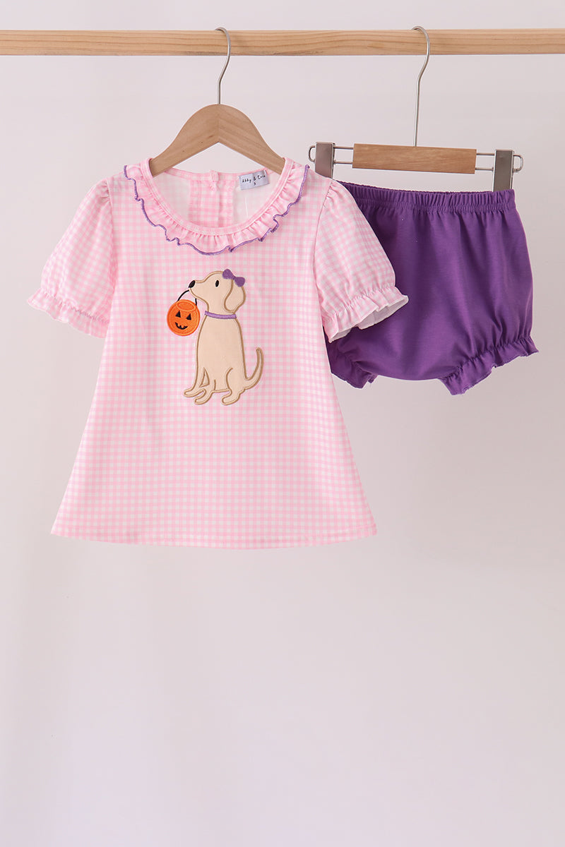 Pink Puppy Pumpkin Applique Bloomer Set