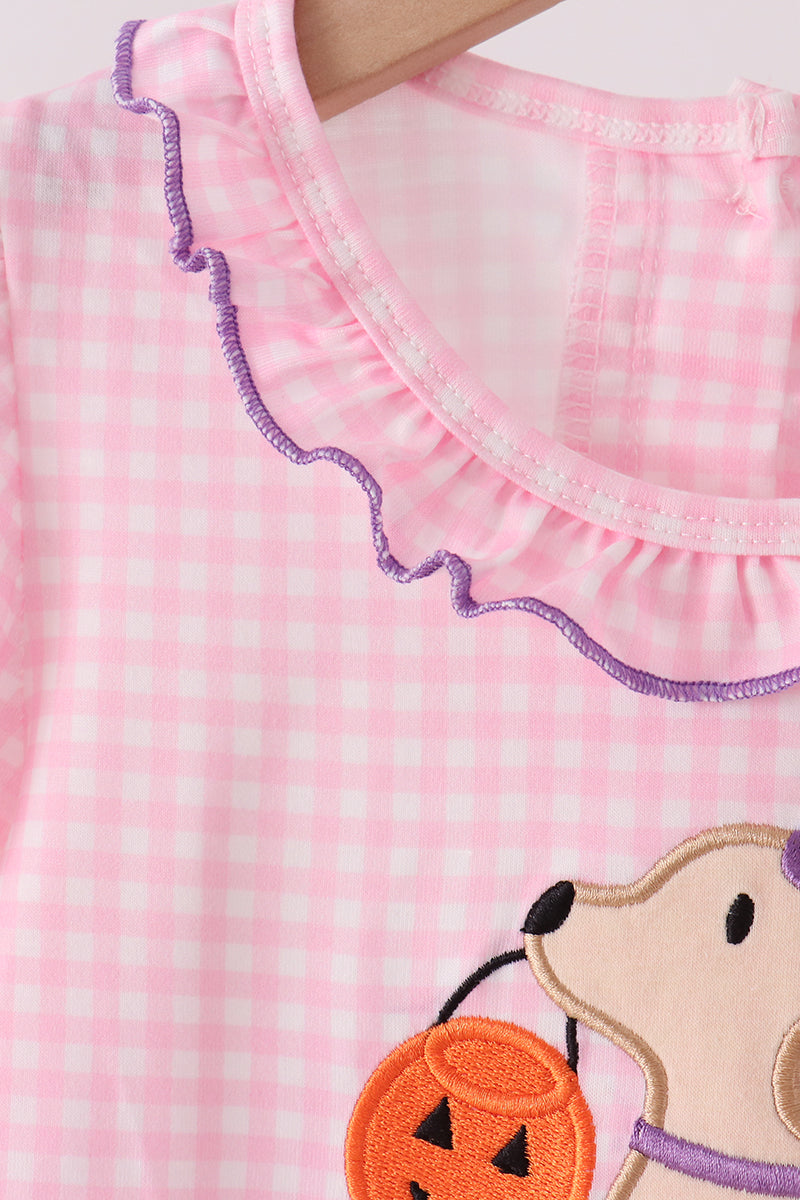 Pink Puppy Pumpkin Applique Bloomer Set