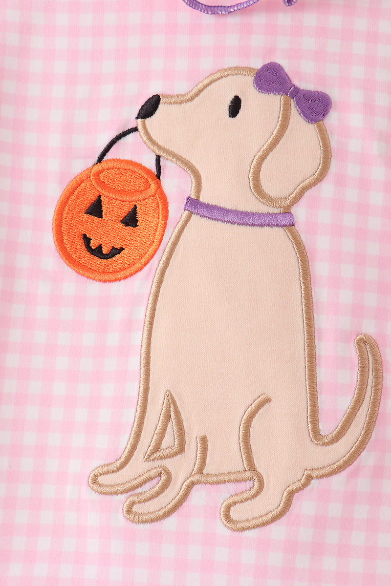 Pink Puppy Pumpkin Applique Bloomer Set