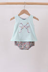 Blue Floral Bow Applique Bubble