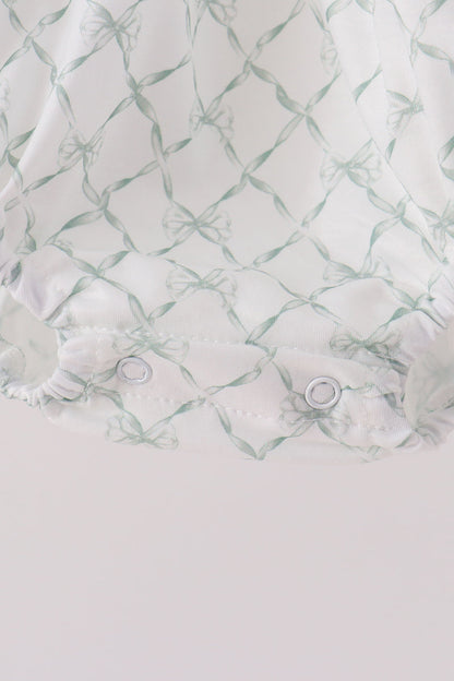 Sage pumpkin embroidery bow ruffle bubble