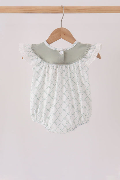 Sage pumpkin embroidery bow ruffle bubble