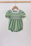 Sage collar smocked lace bubble