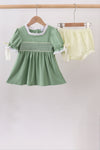 Sage collar smocked lace bloomer set