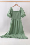 Sage smocked mom dress