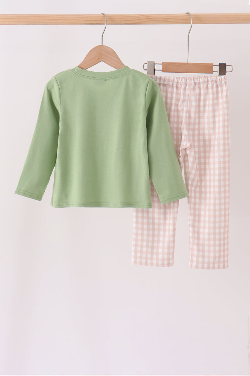 Sage Puppy Fishing Gingham Pants Set