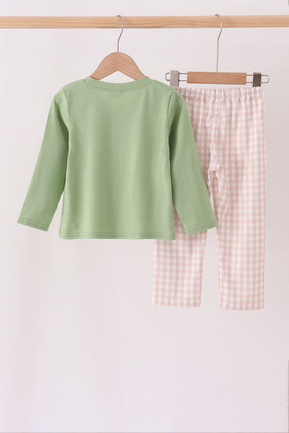 Sage Puppy Fishing Gingham Pants Set