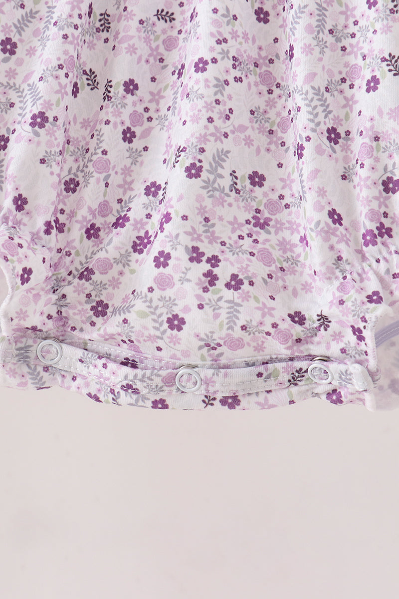 Purple floral smocked bow bubble