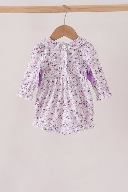 Purple floral smocked bow bubble