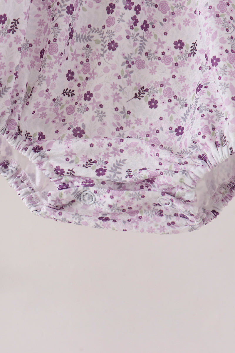 Purple floral blessed smocked ruffle bubble