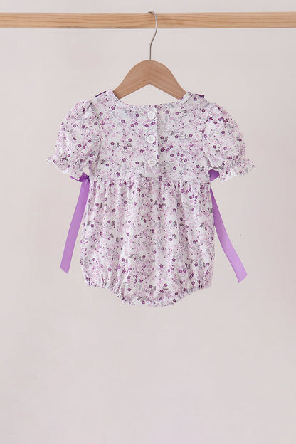 Purple floral blessed smocked ruffle bubble