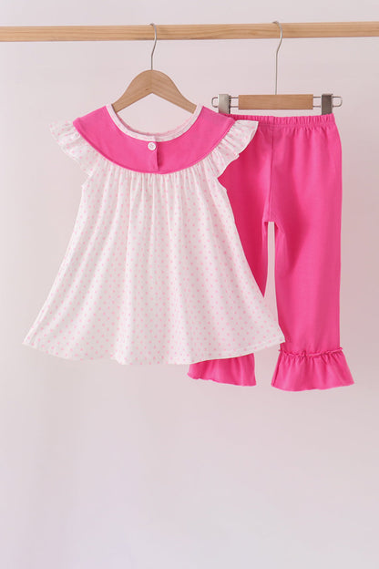 Pink bow pearl ruffle pants set
