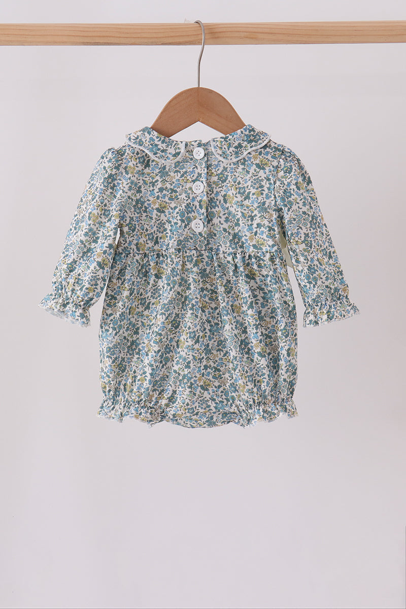 Sage Floral Smocked Bow Bubble