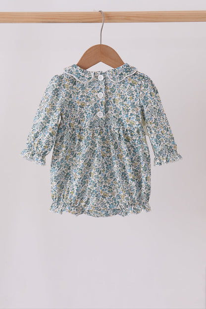 Sage Floral Smocked Bow Bubble