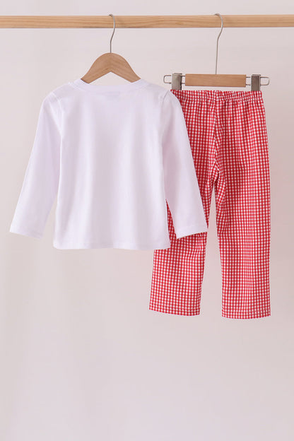 Red Football Embroidery Pants Set