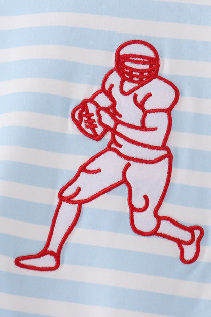 Blue Football Embroidery Stripe Romper