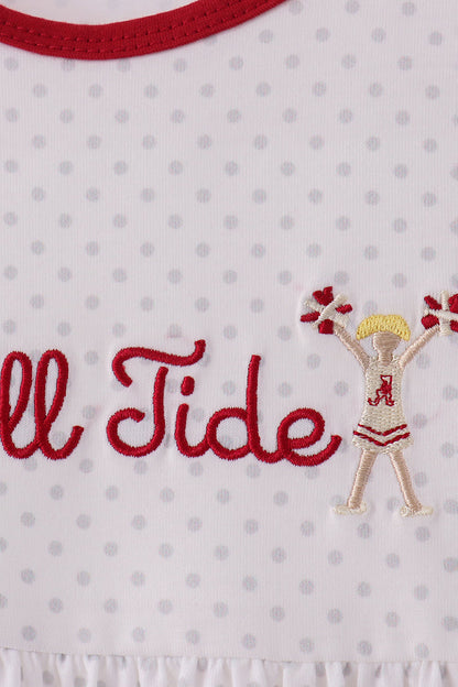Red Alabama Roll Tide Embroidery Ruffle Shorts Set