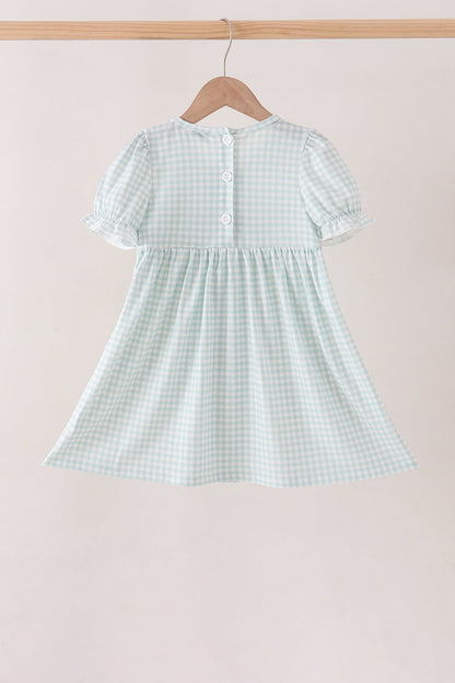 Sage pumpkin smocked gingham dress