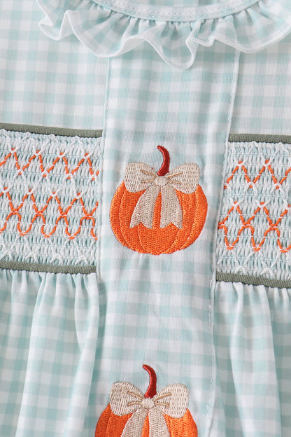 Sage pumpkin smocked gingham ruffle shorts set