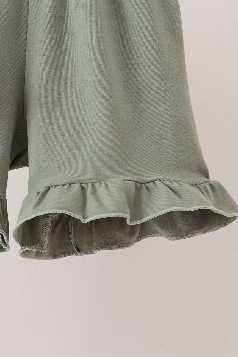 Sage pumpkin smocked gingham ruffle shorts set