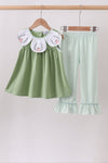 Sage Pumpkin Embroidered Ruffle Pants Set