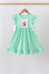 Green character embroidery ruffle dress