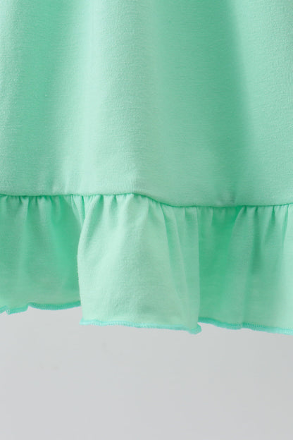Green character embroidery ruffle dress