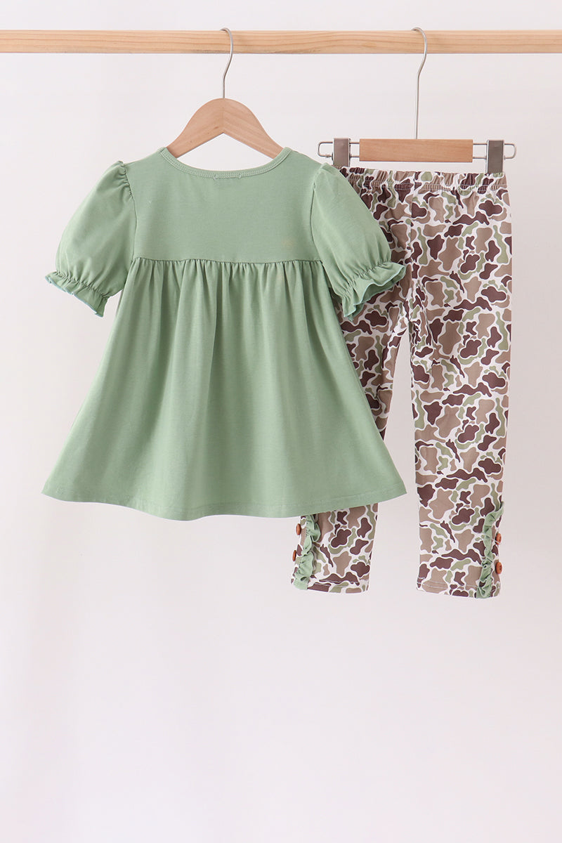 Camo Pumpkin Applique Ruffle Pants Set