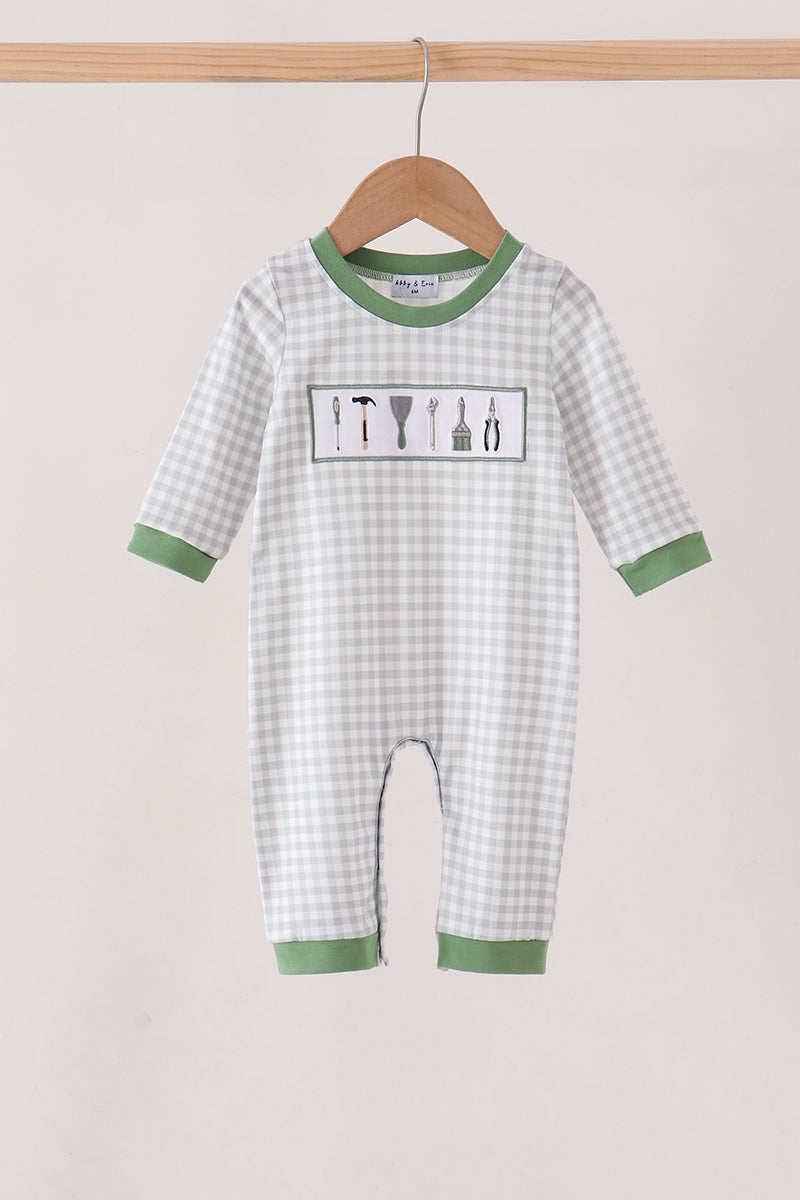 Green tools embroidery romper