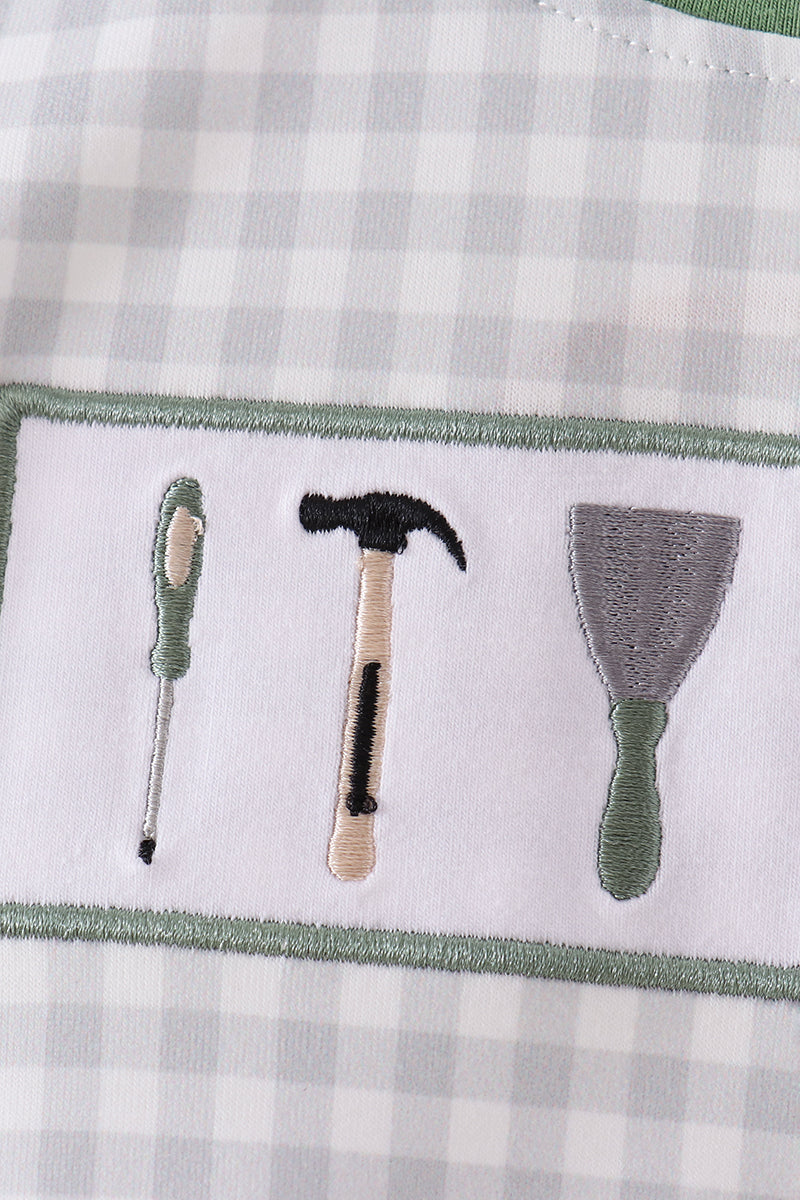 Green tools embroidery romper
