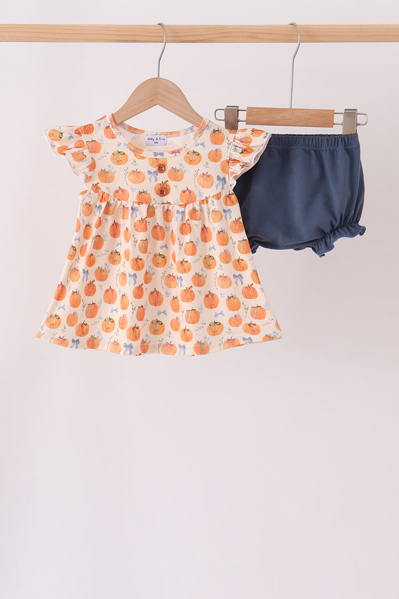 Pumpkin Bow Ruffle Bloomer Set