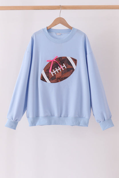 Blue football sequin mom&me top
