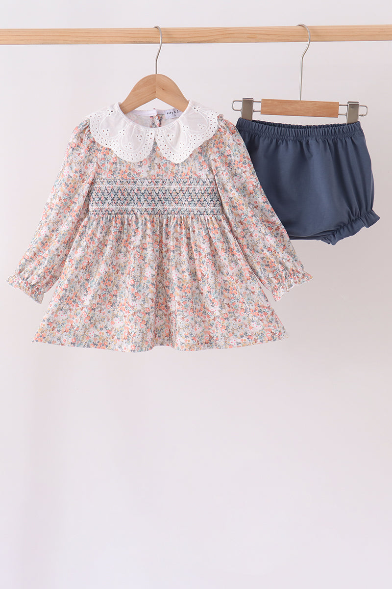 Floral smocked lace bloomer set