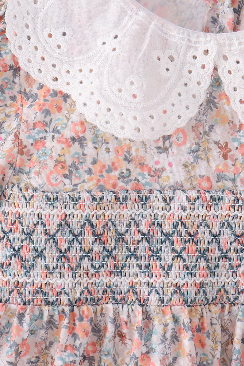 Floral smocked lace bloomer set