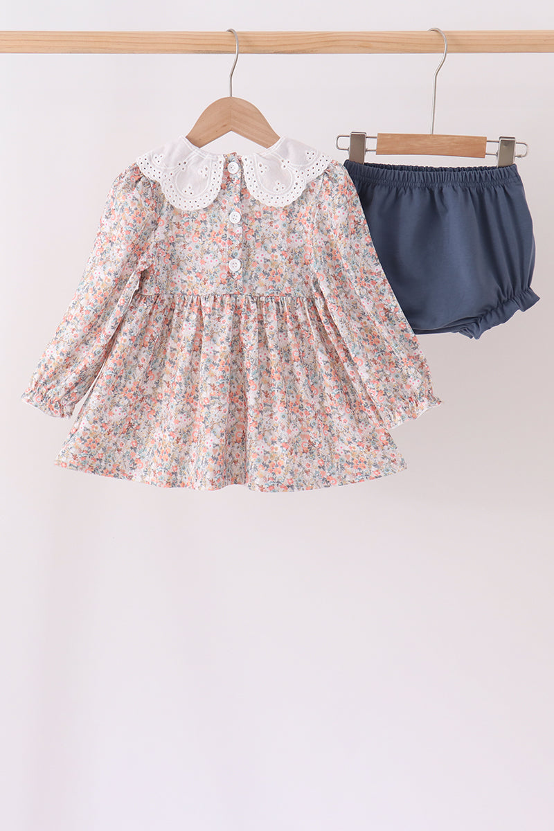 Floral smocked lace bloomer set