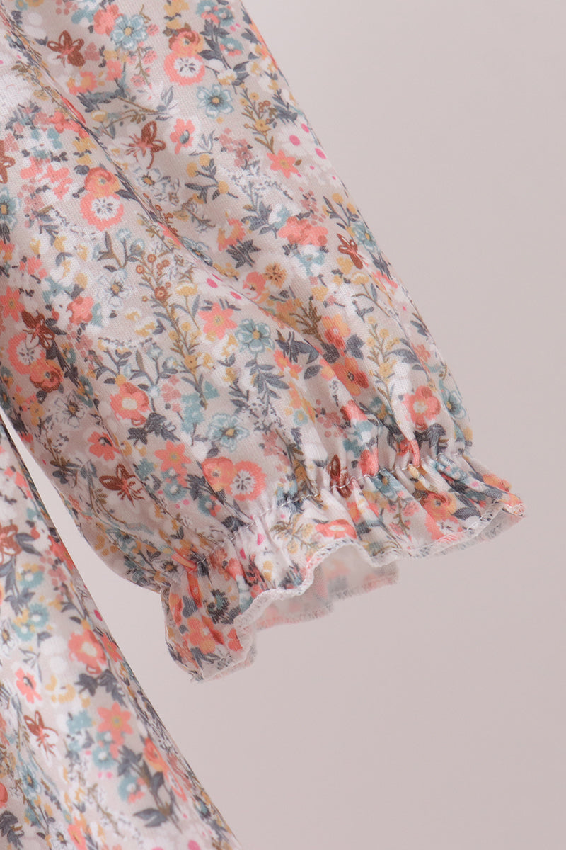 Floral smocked lace dress