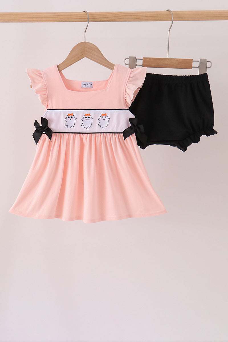 Pink Ghost Embroidery Ruffle Bloomer Set