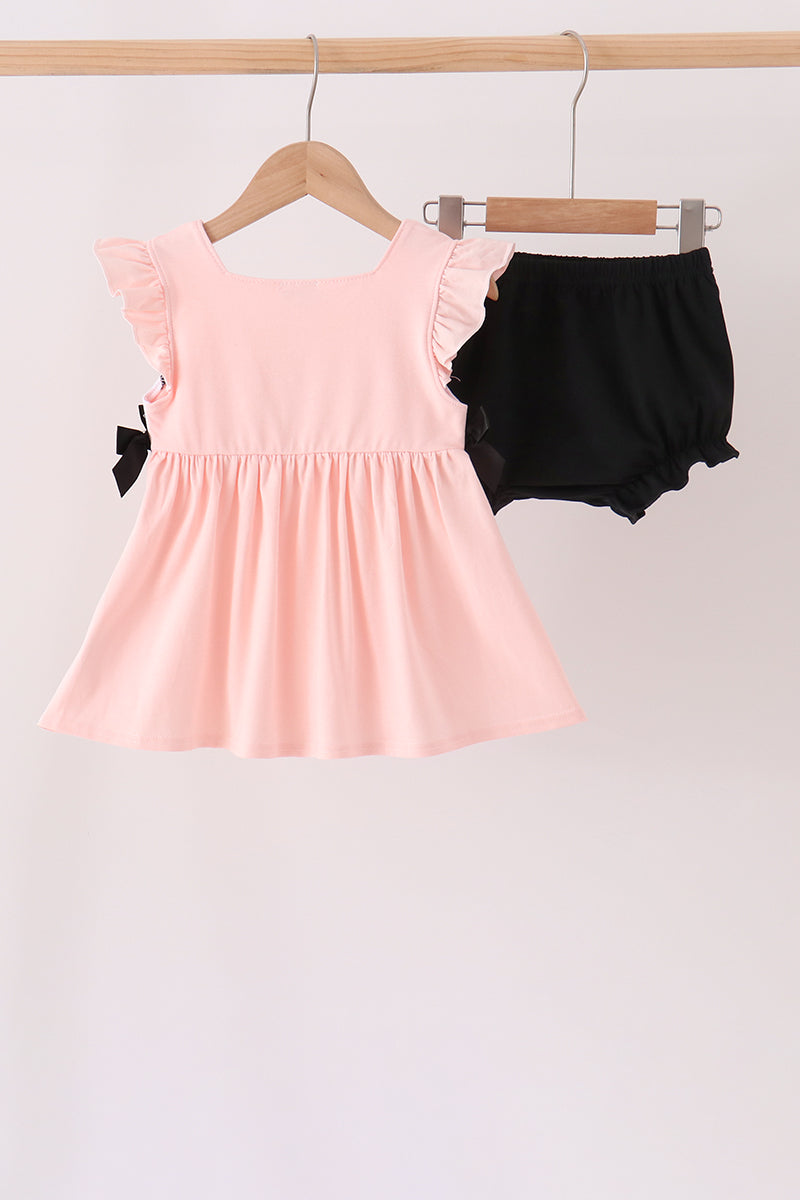 Pink Ghost Embroidery Ruffle Bloomer Set