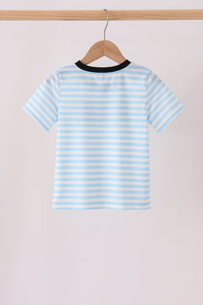 Blue Ghost Embroidery Stripe Top